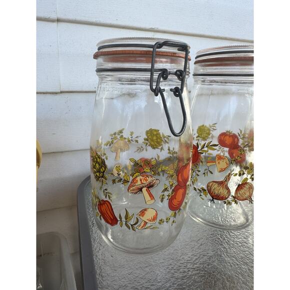 Arc France Vintage Spice of Life Vegetable Glass Hinged Lid 1.5L Canisters Set 3 - Picture 2 of 16